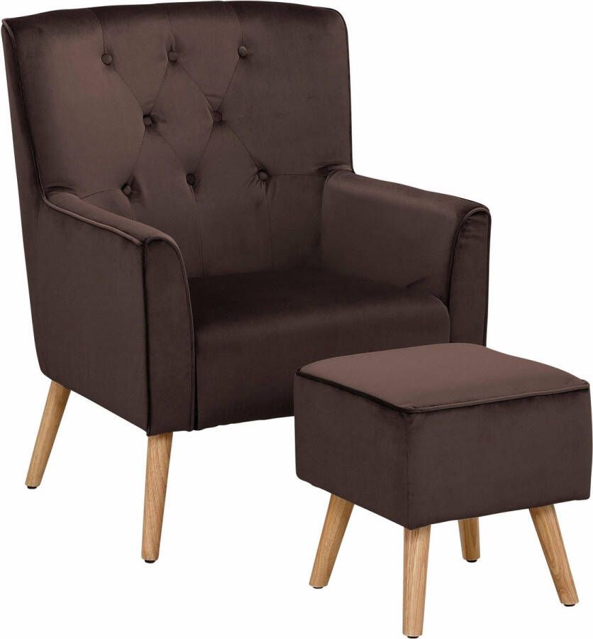 Loft24 Michigan|Fauteuil met Kruk in Bruin Velours - Foto 2