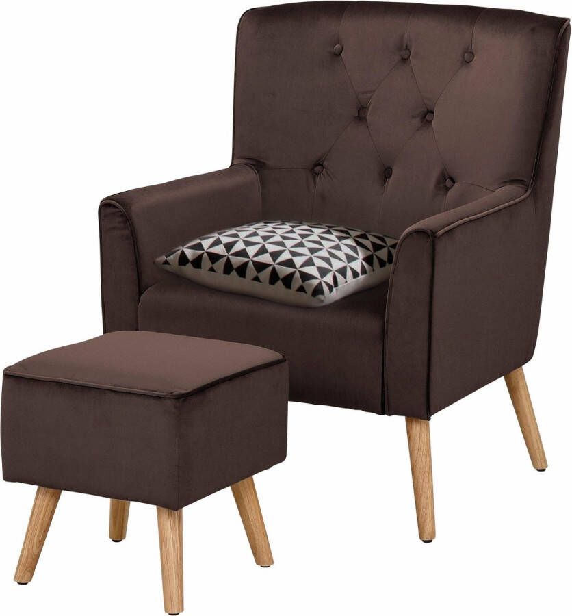 Loft24 Michigan Fauteuil met kruk in bruin velours