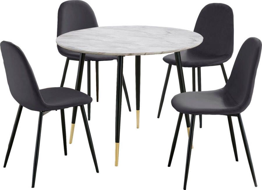 Loft24 Monza|Set van eettafel 100cm en 4 stoelen in antraciet