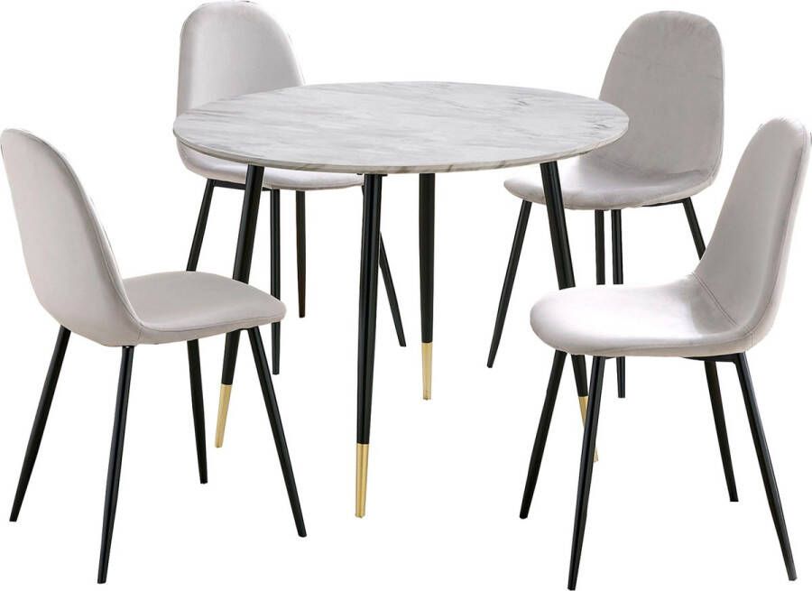 Loft24 Monza|Set van eettafel 100cm en 4 stoelen in grijs