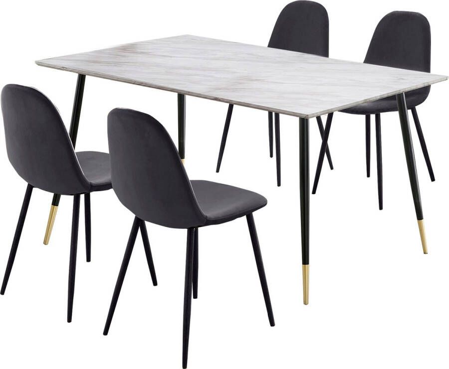 Loft24 Monza|Set van Eettafel 160x90cm met 4 Stoelen in Antraciet