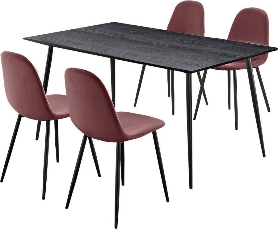 Loft24 Monza|Set van Eettafel 160x90cm met 4 Stoelen in Antraciet