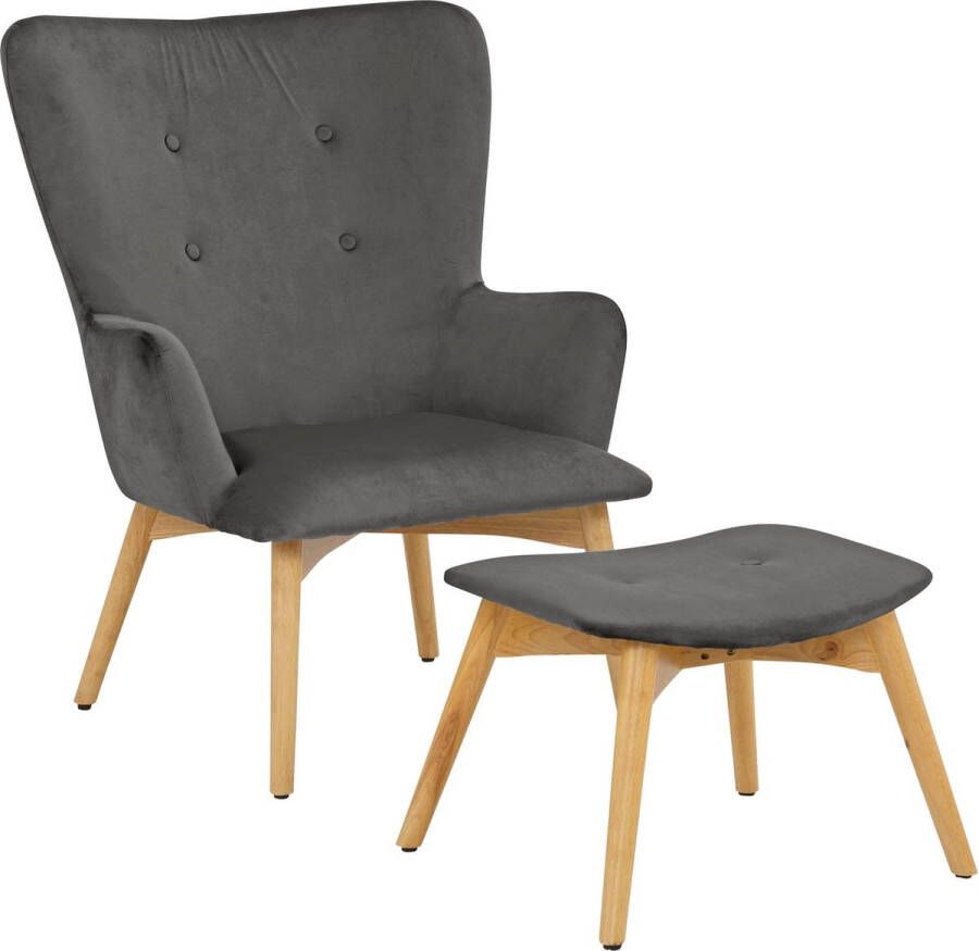 Loft24 New York|Fauteuil met kruk in grijs fluweel - Foto 2