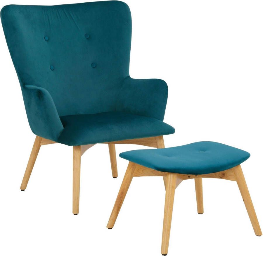 Loft24 New York Fauteuil met kruk in petrol fluweel - Foto 2