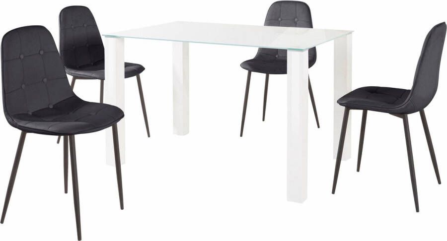 Loft24 Norma|Set van eettafel 120x80cm met 4 stoelen in zwart
