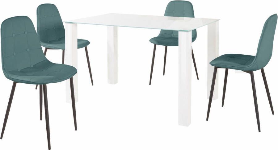 Loft24 Norma|Set van Eettafel 120x80cm met 4 Stoelen in Blauw