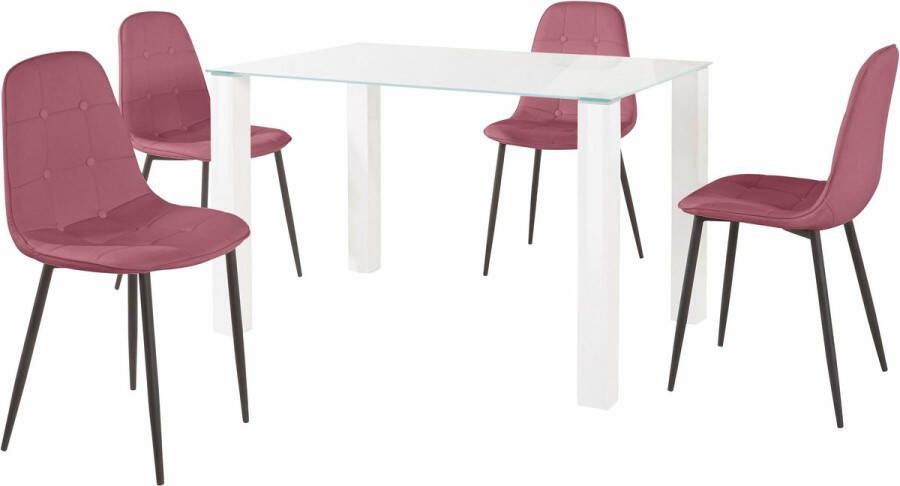 Loft24 Norma|Set van Eettafel 120x80cm met 4 Stoelen in Rose