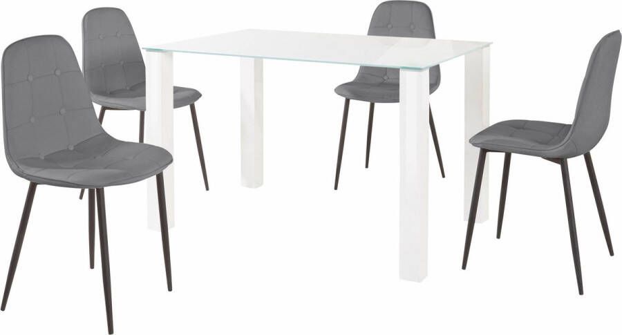 Loft24 Norma|Set van Eettafel 120x80cm met 4 Stoelen in Grijs