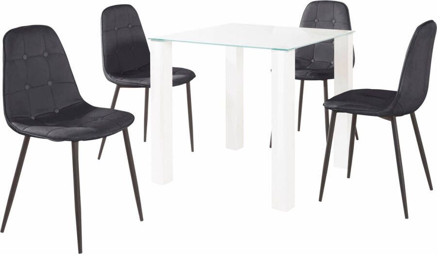 Loft24 Norma|Set van Eettafel 80x80cm met 4 Stoelen in Zwart