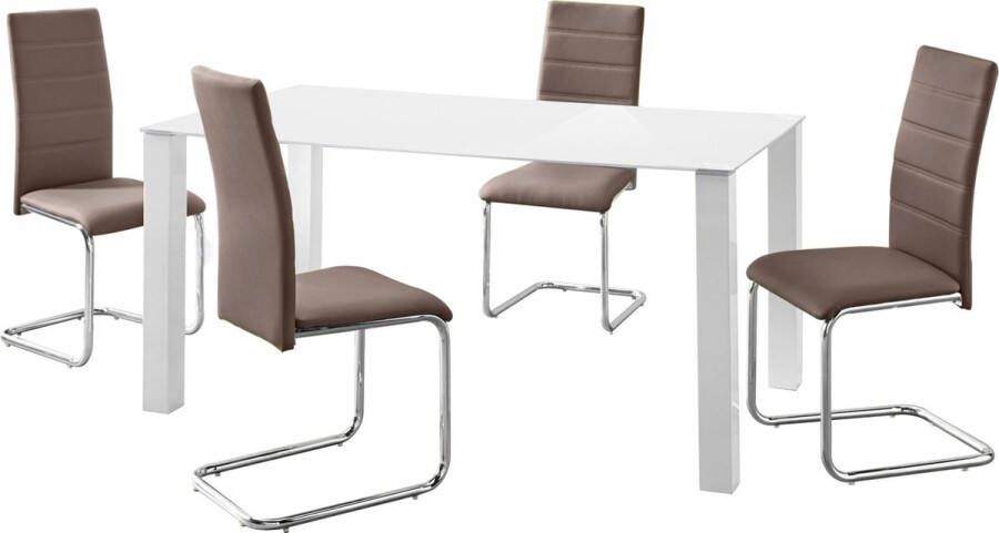 Loft24 Norma & Adora|Set van Eettafel 160x90cm met 4 Stoelen in Cappucino