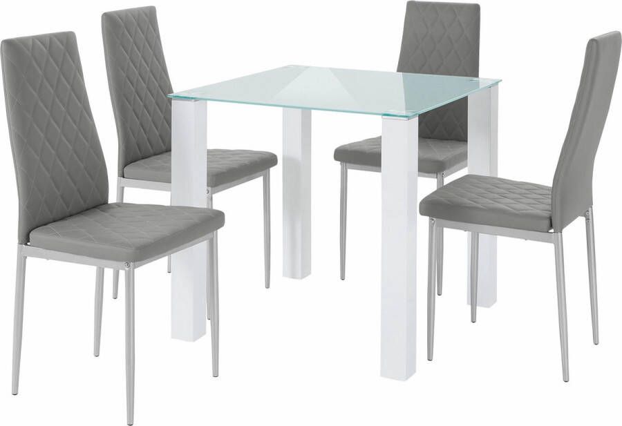 Loft24 Norma & Broke|Set van eettafel 80x80cm met 4 stoelen in lichtgrijs