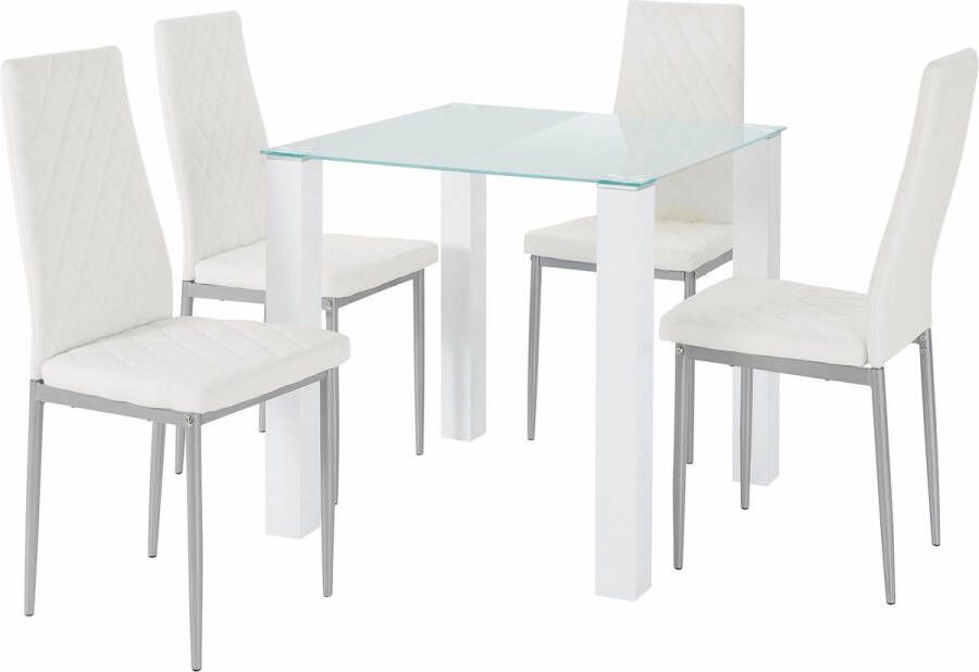 Loft24 Norma & Broke|Set van Eettafel 80x80cm met 4 Stoelen in Wit