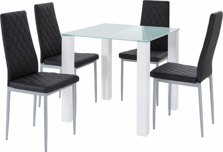 Loft24 Norma & Broke|Set van Eettafel 80x80cm met 4 Stoelen in Zwart