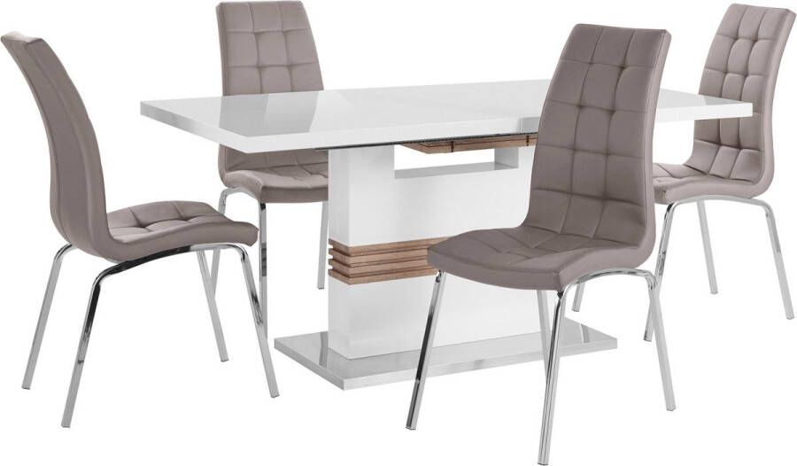 Loft24 Perez & Lila|Set van Eettafel 160200x90cm met 4 Stoelen Cappucino