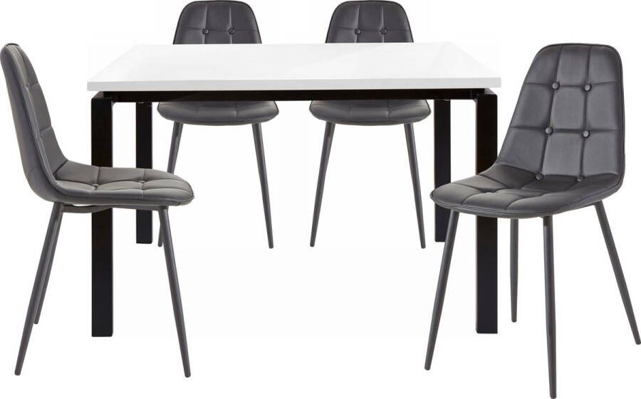 Loft24 Sabine & Luna|120 cm Eettafel Stoel 4 Pack Zwart