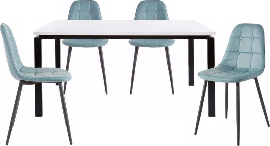 Loft24 Sabine & Luna|160 cm Eettafel Stoel 4 Pack Blauw