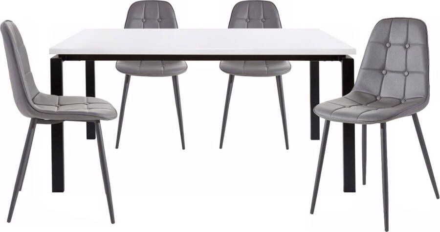 Loft24 Sabine & Luna|160 cm Eettafel Stoel 4 Pack Grijs