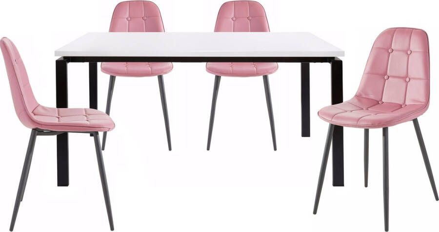 Loft24 Sabine & Luna|160 cm Eettafel Stoel 4 Pack Rose