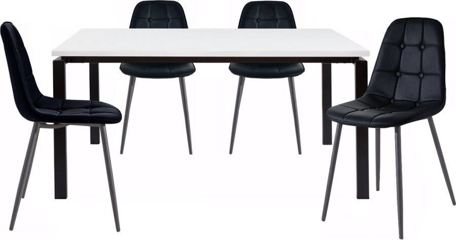 Loft24 Sabine & Luna|160 cm Eettafel Stoel 4 Pack Zwart