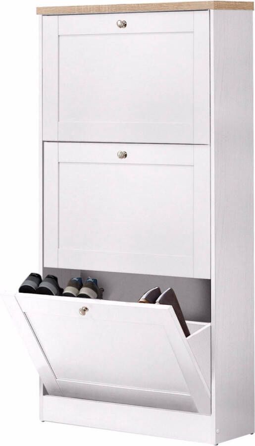 Lofft24 Heide|Schoenenkist met 3 kleppen Deuren in houtlook wit - Foto 2