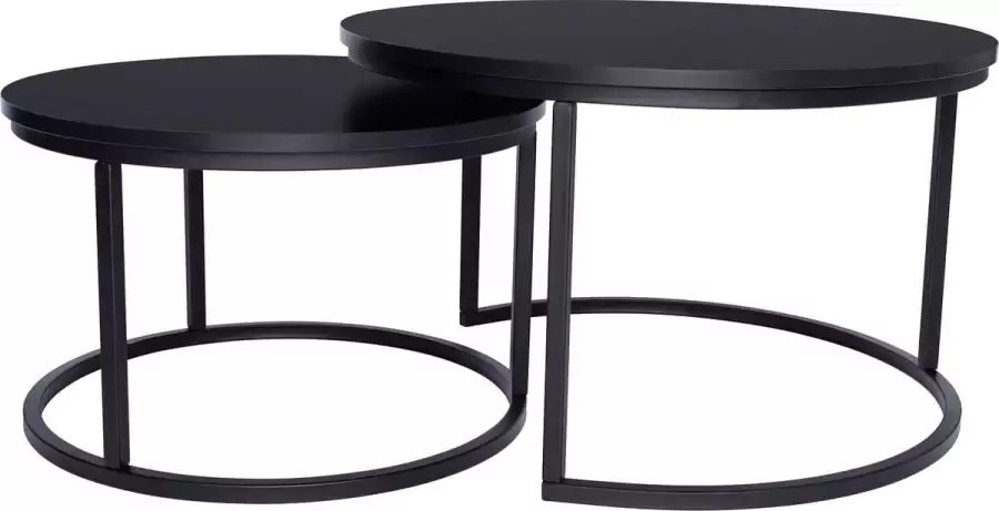 Loftique Salontafels Set The Berliner Zwart Rond Hout Salontafel Industrieel Bijzettafel