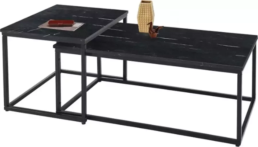 Loftscape Salontafel Set Echt Marmer! Zwart Natuursteen met witte Aders Zware Kwaliteit! Nergens Goedkoper!