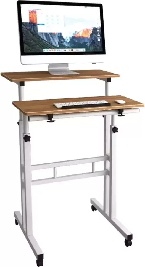 Logic Staande tafel laptoptafel in hoogte verstelbaar met wieltjes bureau statafel bijzettafel bedtafel op wielen in hoogte verstelbaar van 70 tot 115 cm computertafel met wielen mobiel bureau eiken