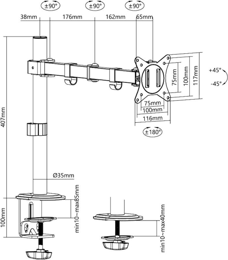 Logilink monitorarm armlengte: 376 mm zwart