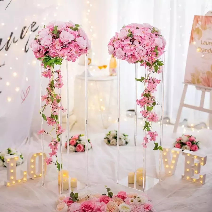 Loha-party Bloemenstandaards set-Zilver- Bruiloft -Fesst versiering-Metalen rechthoekige kolom- ​Hoge vloervaas tafel-40cm-60cm-80cm-100cm-Geometrische bloemenrekken-Huisdecoratie-4Stuks - Foto 2