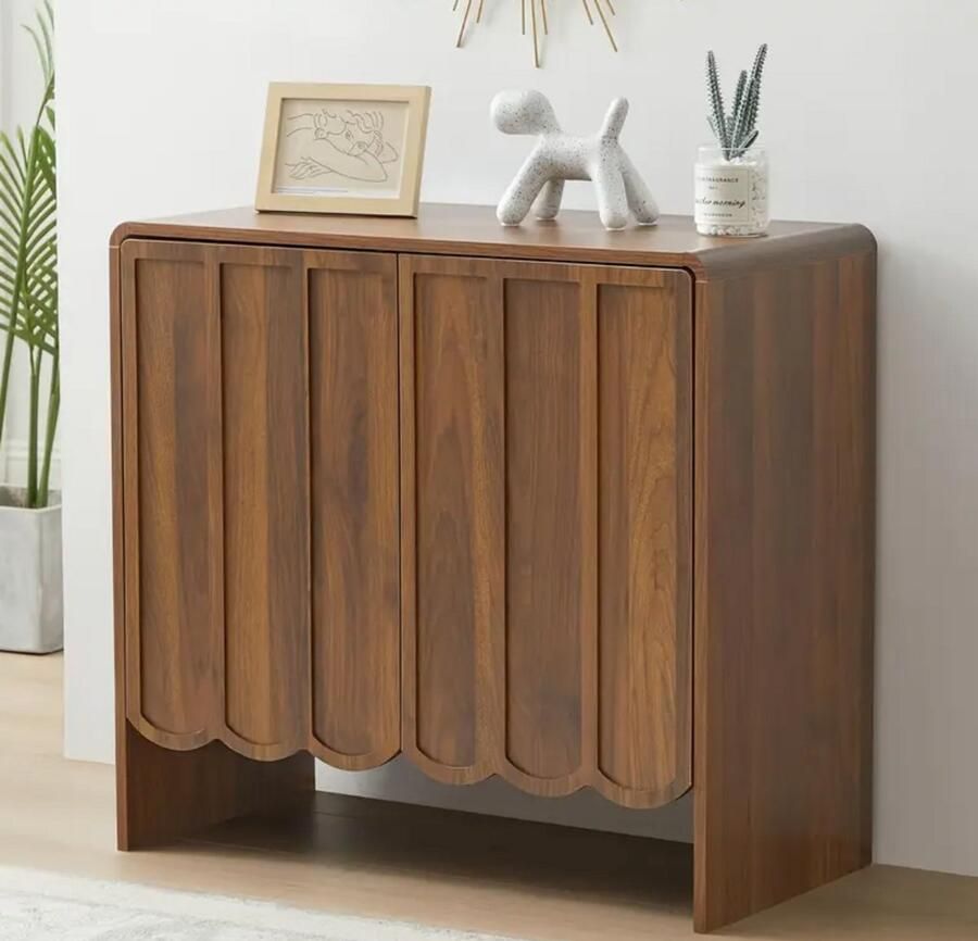 Loire Design Dressoir met Golfpanelen – Houten Buffetkast met Verstelbare Planken en 2 Deuren – 80 cm Breed