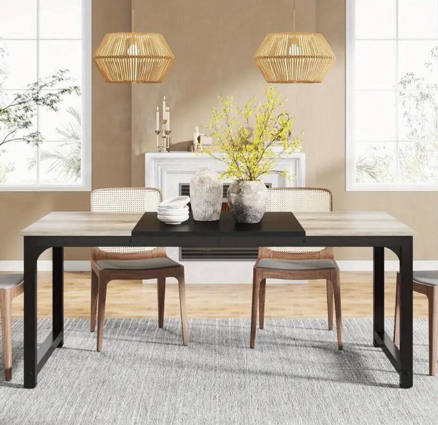 Loire Design Industriële Eettafel 180 cm – Grijs Hout & Zwart Metaal – Voor 6-8 Personen – Rechthoekige Keukentafel met Stevig Frame