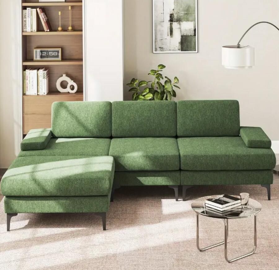 Loire Design Luxe Groene L-vormige Hoekbank met Opbergruimte – Huisdiervriendelijk & Stijlvol