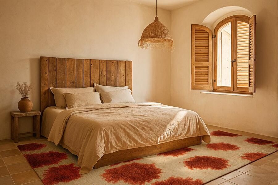 Beneffito Paintball oranje en rood structuurpatroon hedendaags abstract vloerkleed Tapijt 140 x 200 cm