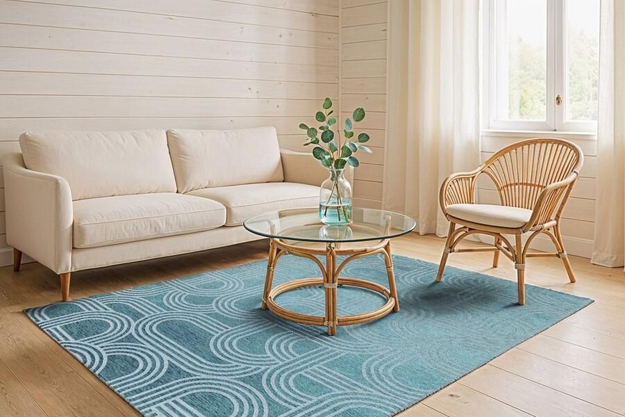 Beneffito Vloerkleed Disco blauw met geometrische lijnen en cirkels 240 x 340 cm - Foto 2