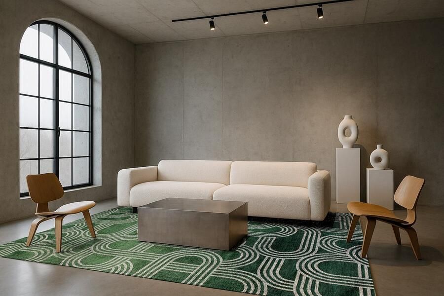 Beneffito Vloerkleed Disco groen met geometrische lijnen en cirkels Tapijt 170 x 240 cm - Foto 2