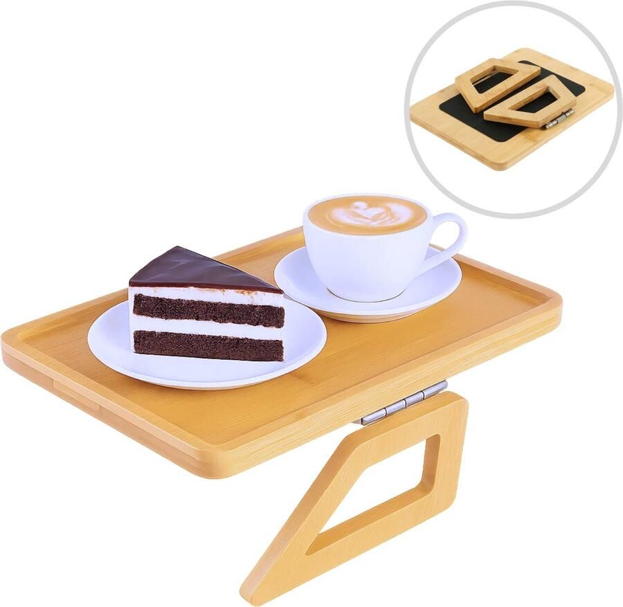 Lomera Armleuning Dienblad Bamboe Materiaal Antislip Inklapbaar Houtkleur Sofa Dienblad Duurzaam Bamboe Bankleuning Dienblad Bankleuning Legger