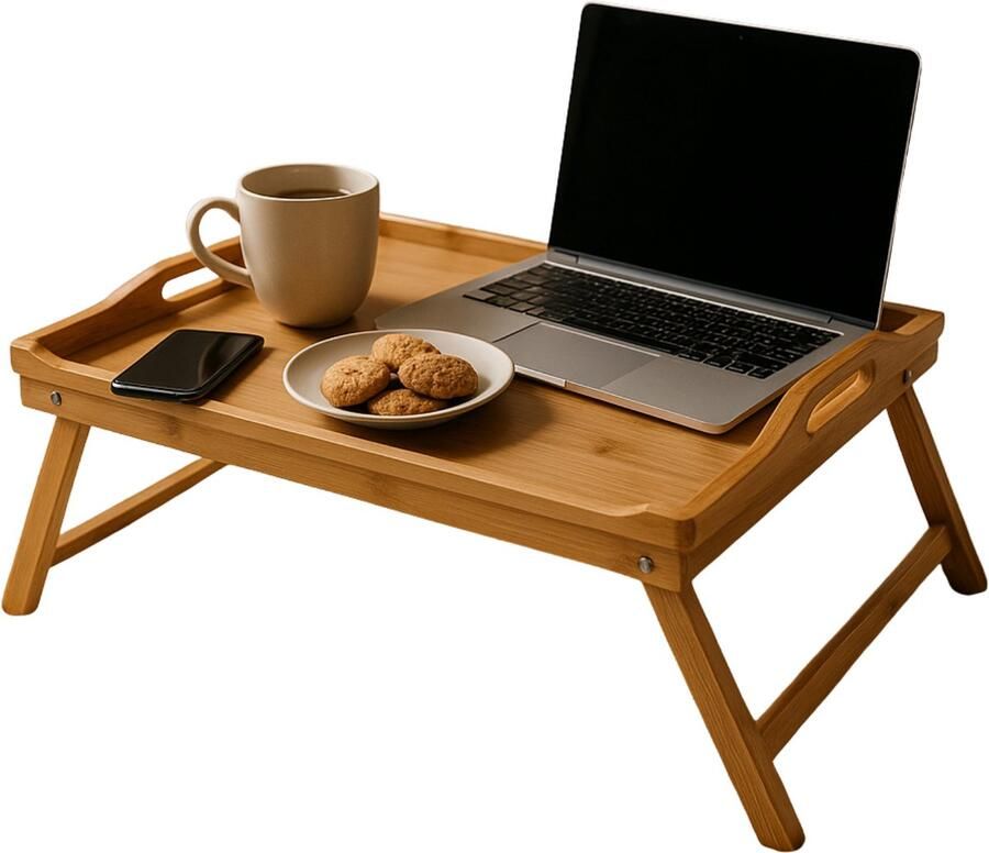 Lomera Bamboe Dienblad Ontbijt op Bed Inklapbaar Dienblad Uitklapbare Pootjes Bamboe Hout Dienblad voor op Bed Multifunctioneel Dienblad Donker Gelakt Bamboe Serveerblad Dienblad met Poten Ontbijt Dienblad