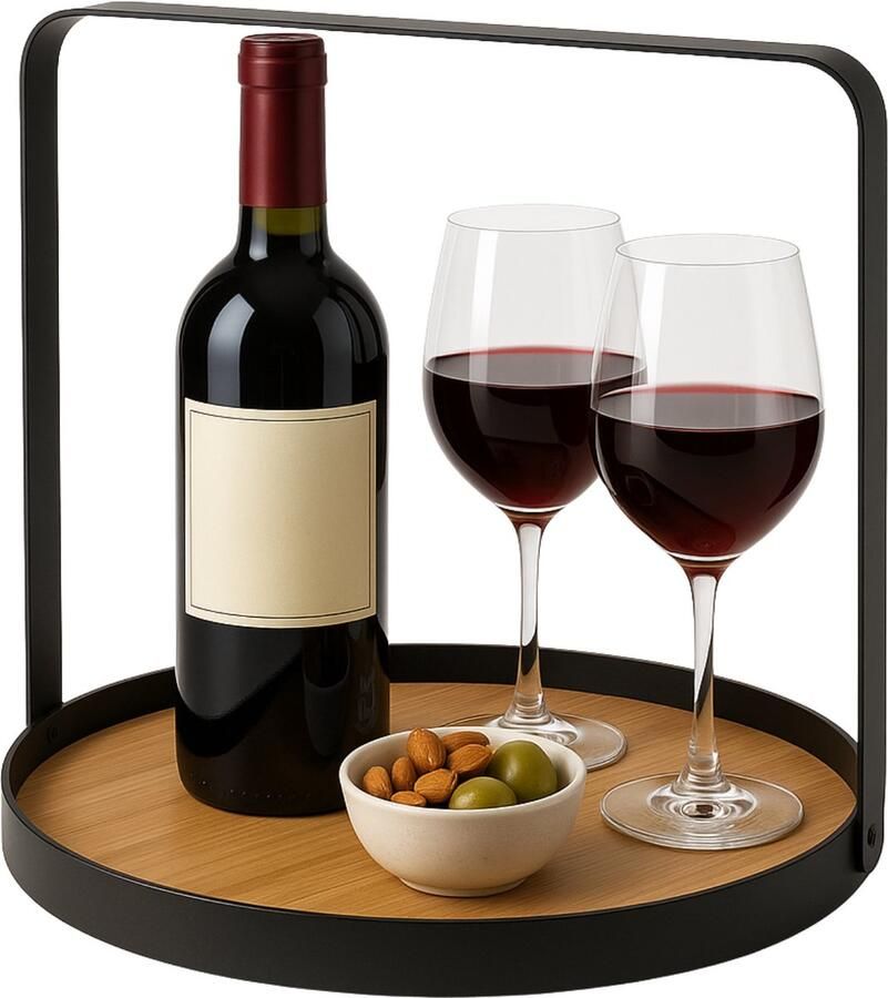 Lomera Bamboe Serveerplateau Bamboe Dienblad Ronde Serveerplateau Metalen Hengsel Duurzaam Bamboe Natuurlijke Kleur Keukenaccessoire Stijlvolle Presentatie Geschikt voor Hapjes Bamboe Hout