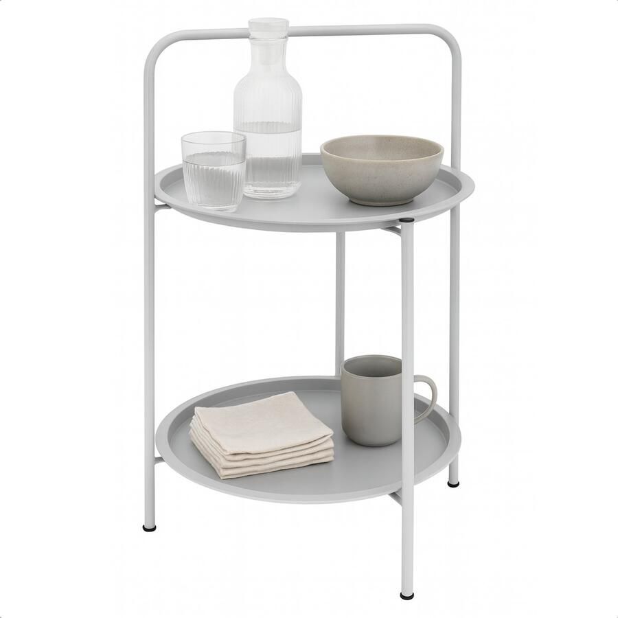 Lomera Bijzettafel Met 2 Verdiepingen Licht Grijs Bijzettafel Metalen Bijzettafel Gepoedercoat Metaal Draagvermogen Lichtgewicht Tafel Mat Licht Grijs Bijzettafel Voor Woonkamer