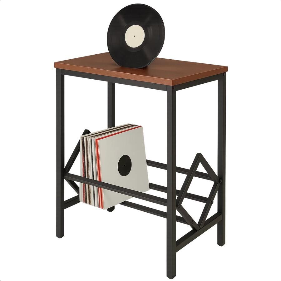 Lomera Bijzettafel Met Lp Rek Platenstandaard Metaal En Mdf Industriële Stijl Stelpootjes Multifunctioneel Design Overzichtelijke Opslag