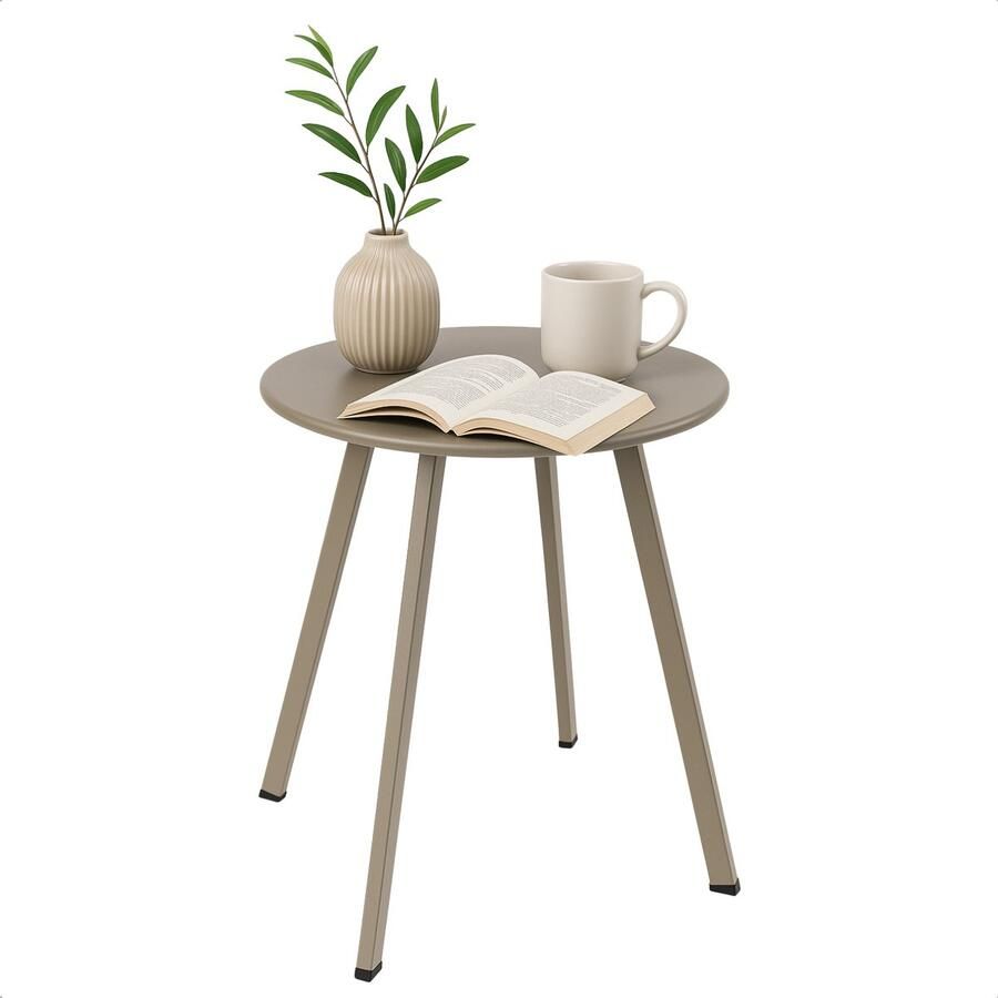 Lomera Bijzettafel Metaal Gepoedercoat Metaal Mat Taupe Draagvermogen Lichtgewicht Tafel Ronde Tafel Taupe Bijzettafel Compacte Tafel Moderne Stijl Functioneel Design