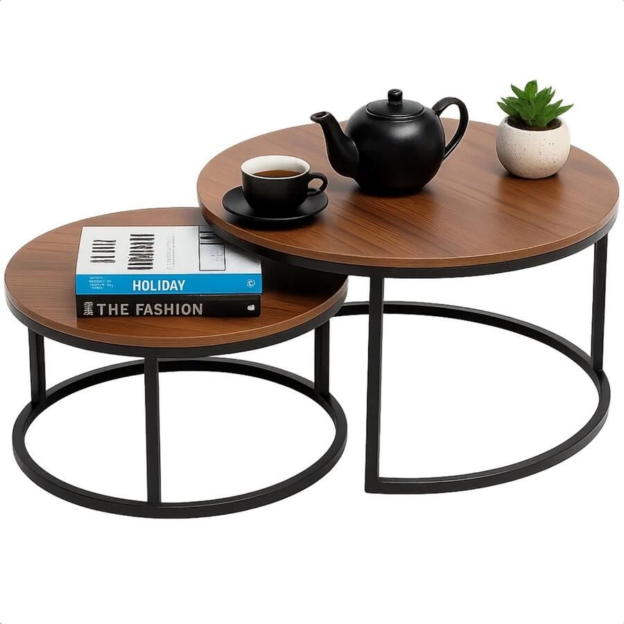 Lomera Bijzettafels Set Van 2 Modern Industrieel Design Gepoedercoat Metalen Frame Mdf Tafelblad In Elkaar Geschoven Ruimtebesparend Ontwerp Bijzettafel Set Tafeltje