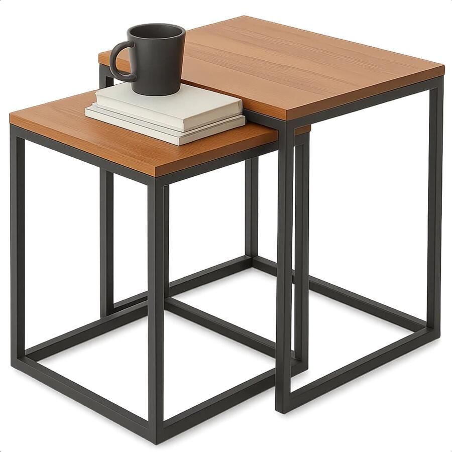 Lomera Bijzettafels Set Van 2 Modern Industrieel Design In Hoogte Verstelbare Poten Gepoedercoat Metaal Frame Mdf Tafelblad Ruimtebesparend Ontwerp Zwart Metalen Frame Nesttafels Woonkamer Bijzettafel Compacte Bijzettafels