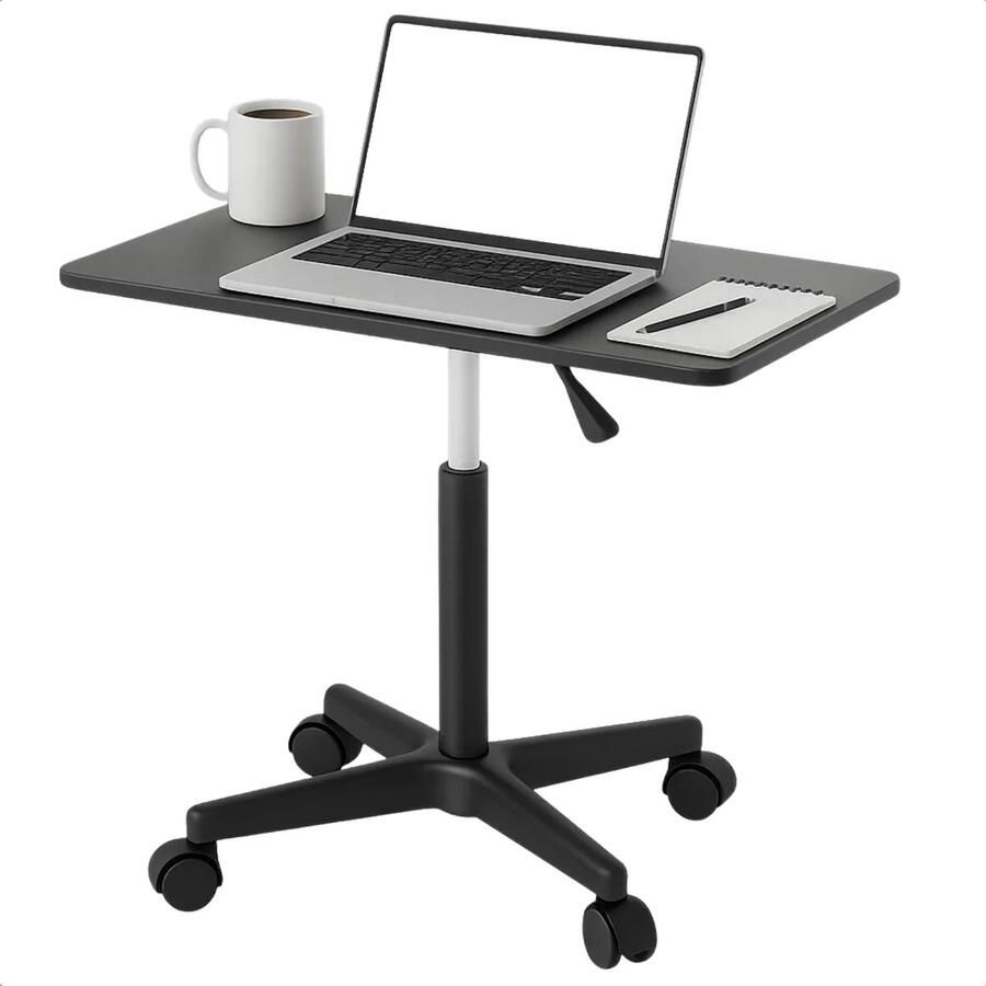 Lomera In Hoogte Verstelbaar Gasveer Bediening Verstelbare Bijzettafel Zwart Tafelblad Mdf Materiaal Afgeronde Hoeken Zwenkwielen Met Rem Compacte Bijzettafel Mobiele Bijzettafel Hoogte Verstelbaar Van 60 Tot