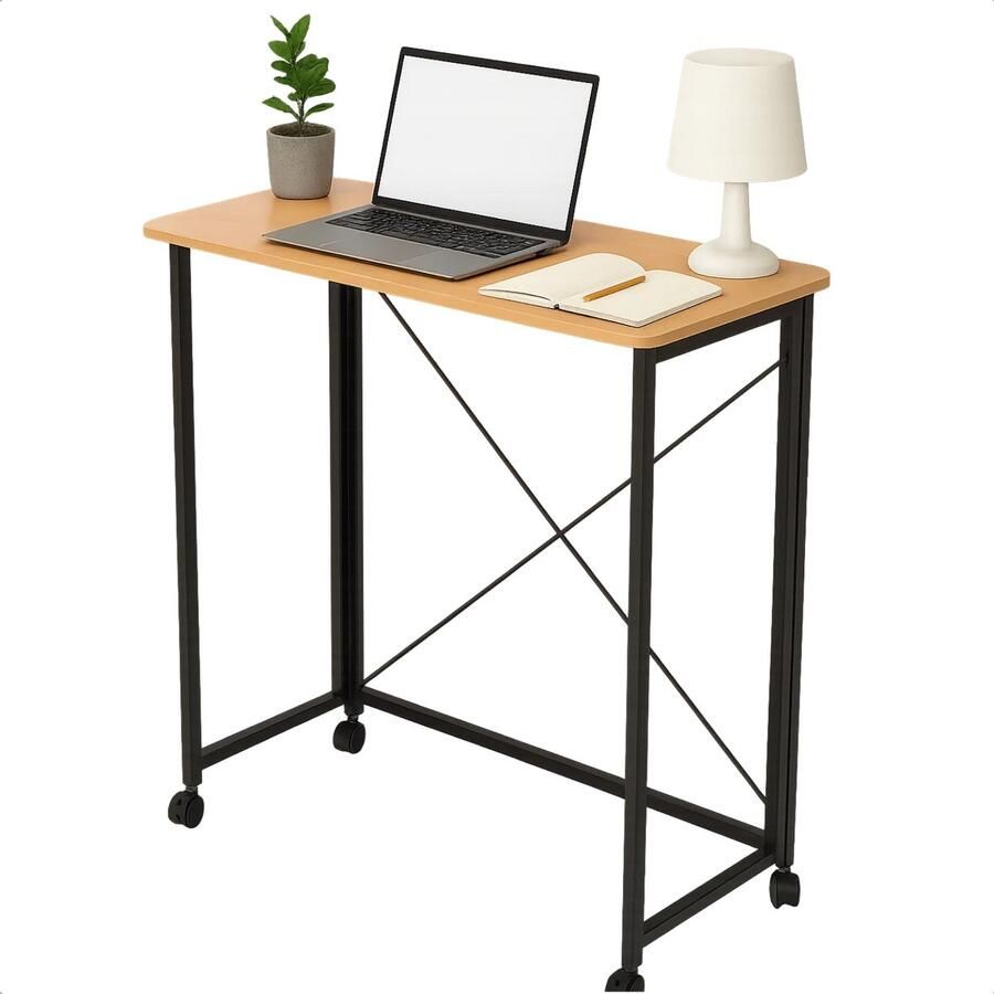 Lomera Inklapbare Wandtafel Zwart Inklapbaar Tafelblad Metaal En Mdf Zwenkwielen Met Rem Compacte Tafel Ruimtebesparend Ontwerp Multifunctionele Tafel Draagbare Tafel Afgeronde Hoeken