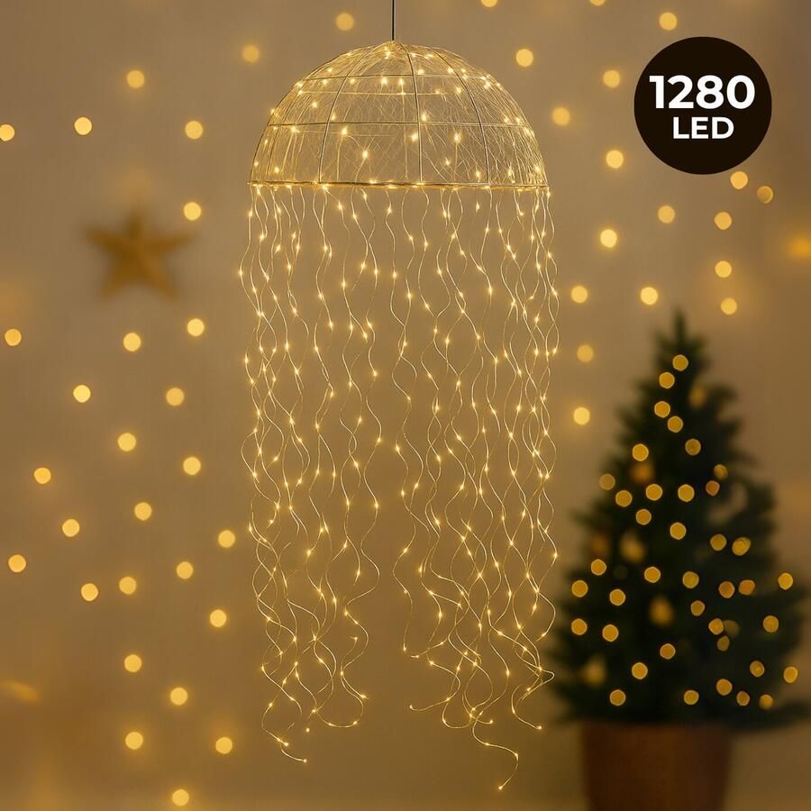 Lomera Kerst Kroonluchter Warm Witte Led Verlichting Kwal Vorm Spatwaterdicht Buitenverlichting Metalen Frame Kerst Kroonluchter Kerstverlichting Buiten Kerstversiering Kerstfiguur Kerstlampjes