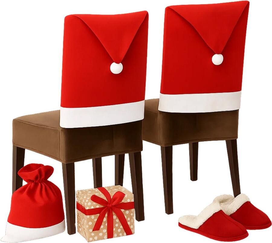 Lomera Kerst Stoelhoezen Stoelhoes Kerstmis Set van 6 Feestelijke Sfeer Kerstversiering Stoelen Polyester Stoelhoezen Kerstdecoratie Stoelen Eetkamer Stoelhoezen Rugleuninghoes Stoelbescherming Kerst