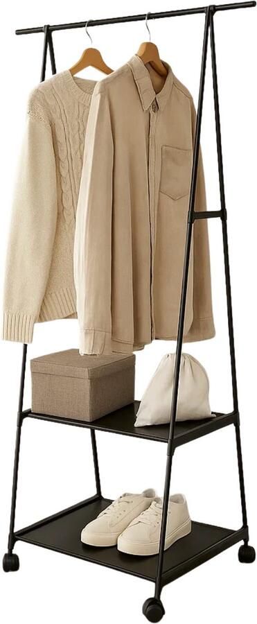 Lomera Kledingrek Met Leggers Verrijdbaar Kledingrek Metalen Kledingrek Zwart Kledingrek Verstelbaar Kledingrek Non-Woven Planken Kledingrek Met Rem Kledingrek Lichtgewicht Kledingrek
