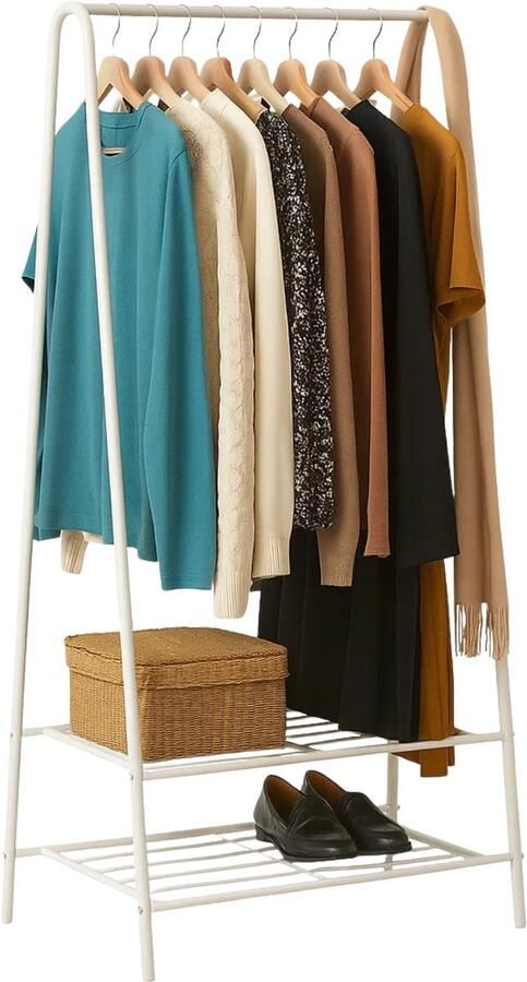 Lomera Kledingrek Met Schoenenrek Metaal Wit Kledingrek Garderoberek Met Schoenenplank Ruimtebesparend Ontwerp Vrijstaand Kledingrek Hoog Breed Wit Metaal Opbergrek Voor Kleding Schoenenrekroosters