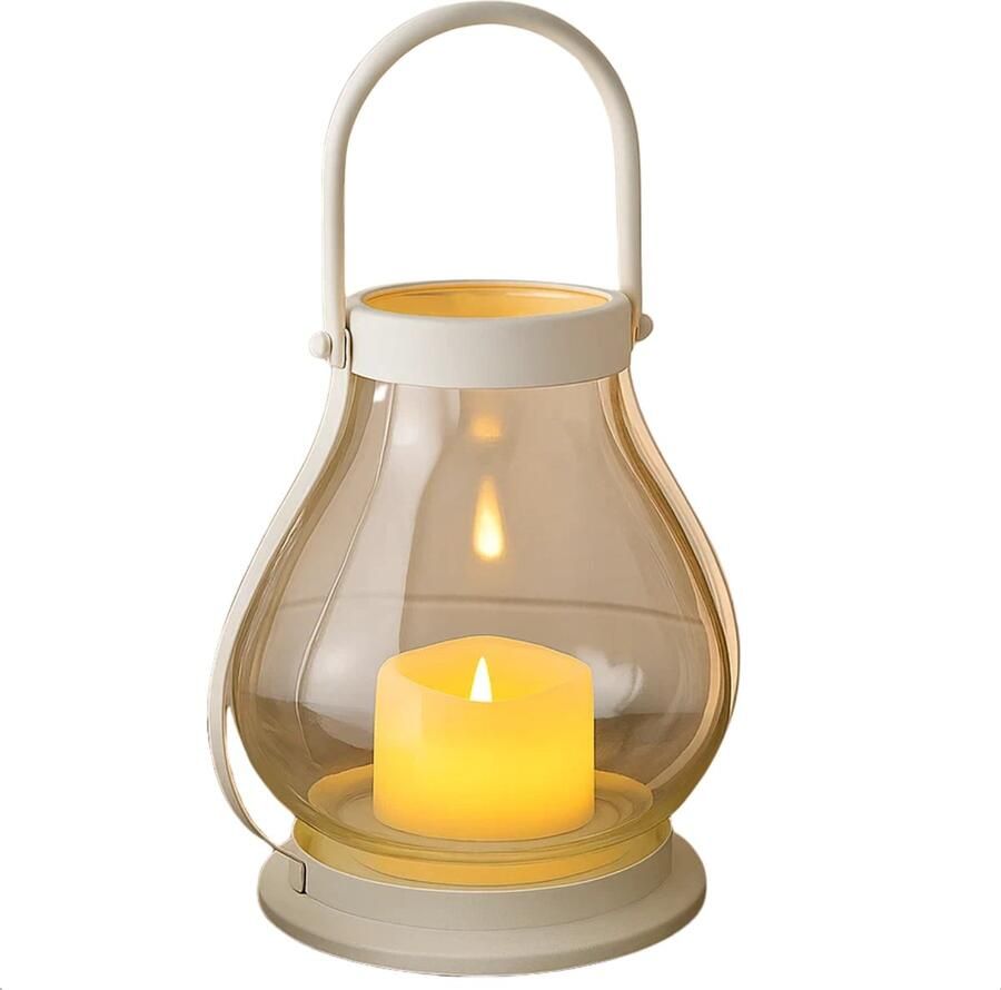 Lomera Led Lantaarn Glazen Lantaarn Metalen Frame Led Kaars Draagbare Lantaarn Sfeerverlichting Windlicht Energiezuinige Verlichting Kerstverlichting Tafellamp